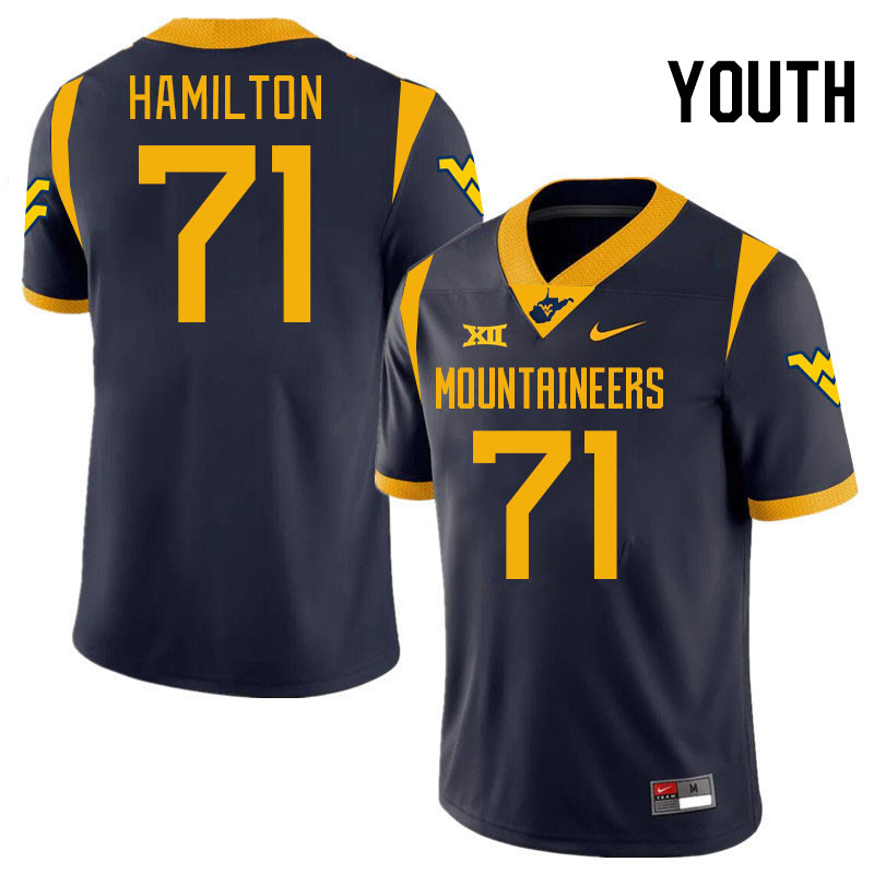 Youth #71 Maurice Hamilton West Virginia Mountaineers College 2024 New Uniforms Football Jerseys Sti